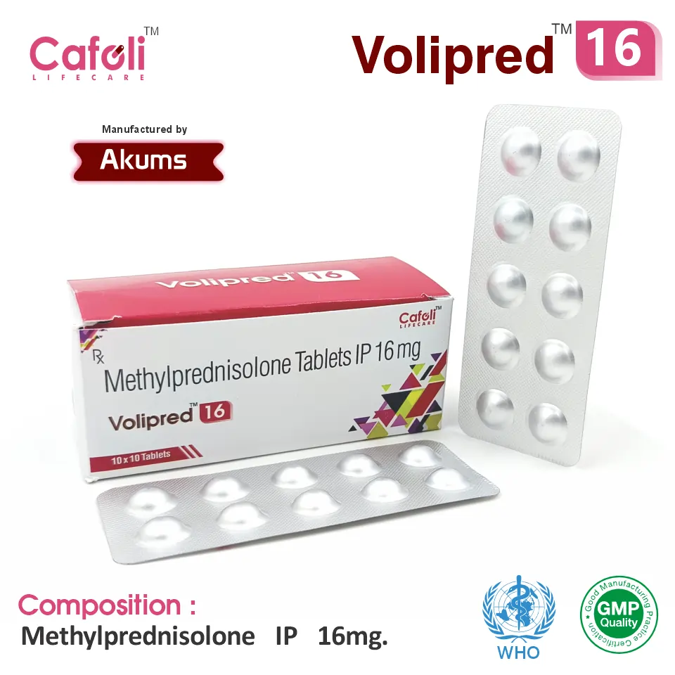 Methylprednisolone 16mg Tablet at the best price in PCD Pharma Franchise for Inflammation and Autoimmune Conditions.